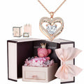 Generic Preserved Rose Gift Box with Pink Moss Bear & Necklace Gift