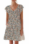 nclook Womens Summer Casual V Neck Mini Dress Ruffle Pockets Multicolour XL