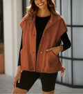 Yozazzy Sherpa Vest Women Sleeveless Fleece Zip Up Rust Size S