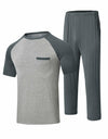 MoFiz Men’s Pajama Set V-Neck Short Sleeve Sleepwear Striped Grey Blue Size M