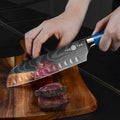 YUSOTAN 7" Japanese Santoku Knife Blue High Carbon Stainless Steel Blade