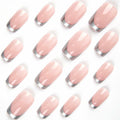 SHANRUN Pink Press On Nails Short Square Silver French 24 Pcs
