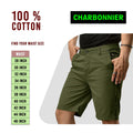 CHARBONNIER Men's Chino Shorts Performance Series 100% Cotton Army Size 30
