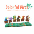 Colorful Bird Decorative Pencils with Erasers Set of 6, 0.35lb