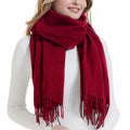 Landisun Winter Pashmina Shawl Scarf for Women Cashmere Green Solid