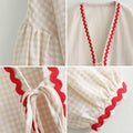 MANGMAO Coquette Tie Front Valentine Shirt Khaki Gingham Long Sleeve Size L