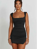 LAGSHIAN Women's Sexy Bodycon Backless Tie Sleeveless Mini Dress Black Size S