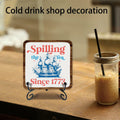 Ketsord 5x5 Blue Gossip Wood Plaque Spill The Tea Metal Support