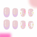 YOJIATOP Summer Press On Nails Short Oval Flower Design Purple Nude 24Pcs