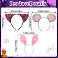 Hoteam 3 Pcs Halloween Ear Headbands Pink Leopard Bunny Mouse Colorful