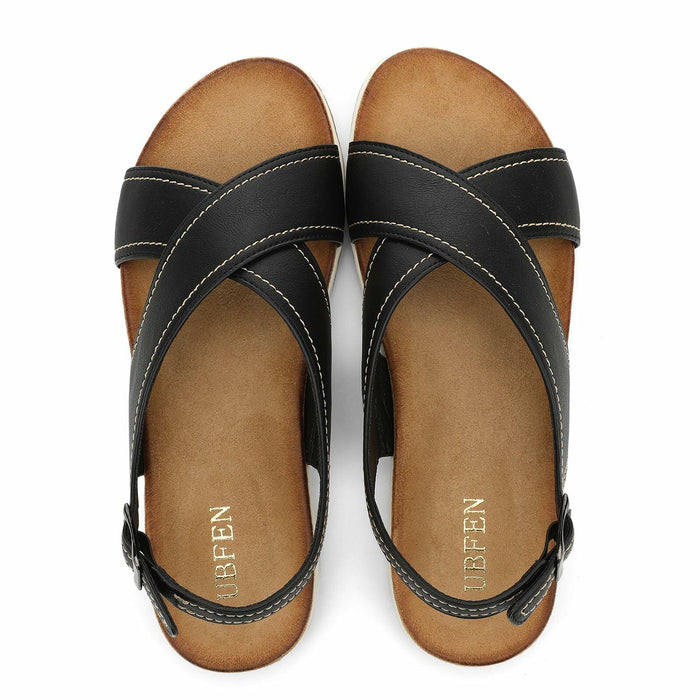 UBFEN Womens Flat Sandals Arch Support Slingback Black Size 10.5