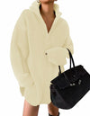 ZESICA Womens Sweater Dress Long Sleeve Quarter Zip V Neck Cream Size L