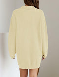 ZESICA Womens Sweater Dress Long Sleeve Quarter Zip V Neck Cream Size L