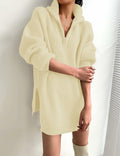 ZESICA Womens Sweater Dress Long Sleeve Quarter Zip V Neck Cream Size L