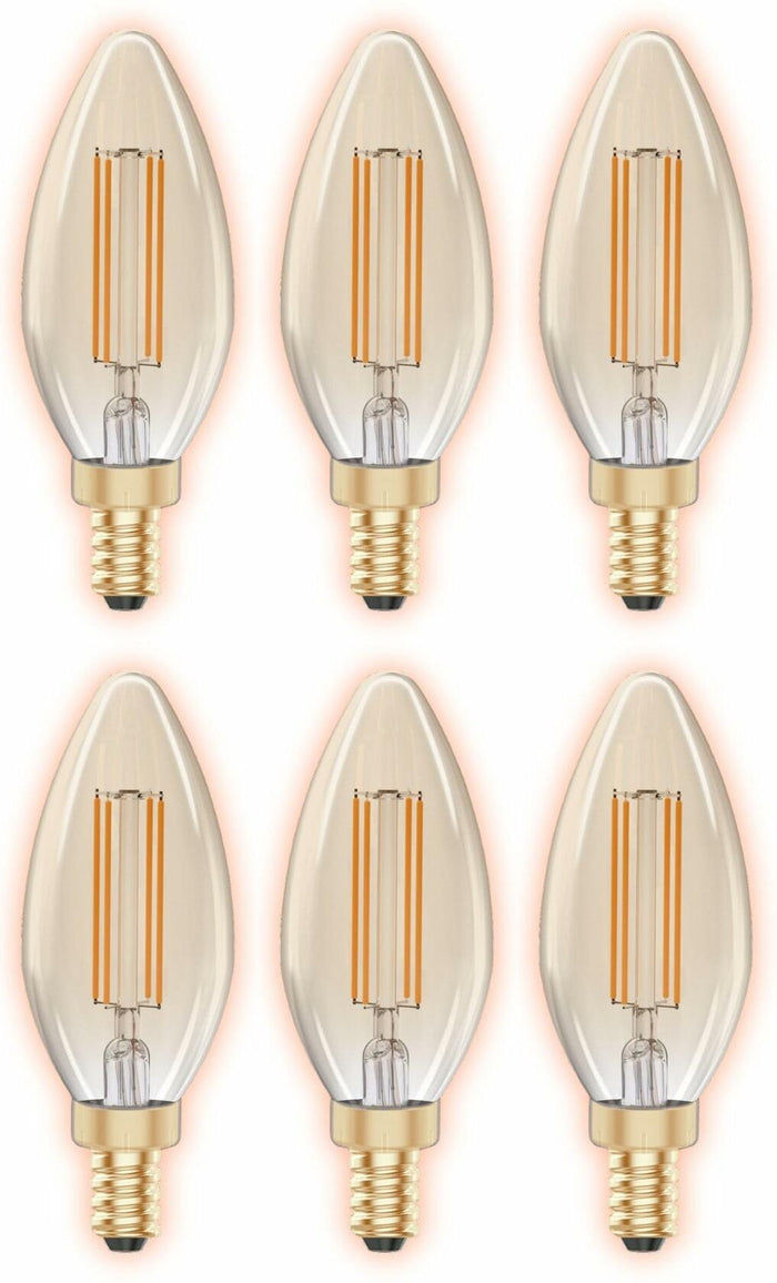 GoodBulb 5W E12 Clear Golden LED Chandelier Bulbs 2200K 300LM 6 Pack