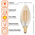 GoodBulb 5W E12 Clear Golden LED Chandelier Bulbs 2200K 300LM 6 Pack