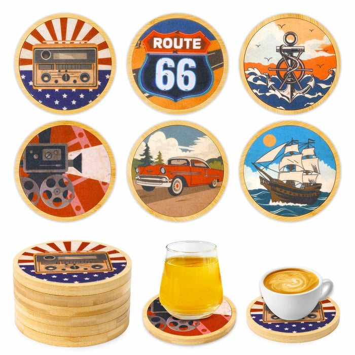 Leokawin Wood Coasters Set of 6 4 Inch Vintage Brown Drink Absorbent