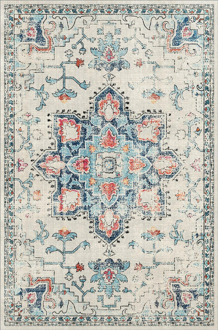 Puremy 2x3 Vintage Boho Entryway Rug Non Slip Low Pile Floral Cream