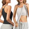 OVESPORT 2Pack Workout Tank Tops Women Built-in Bras Seamless Black+White  XL