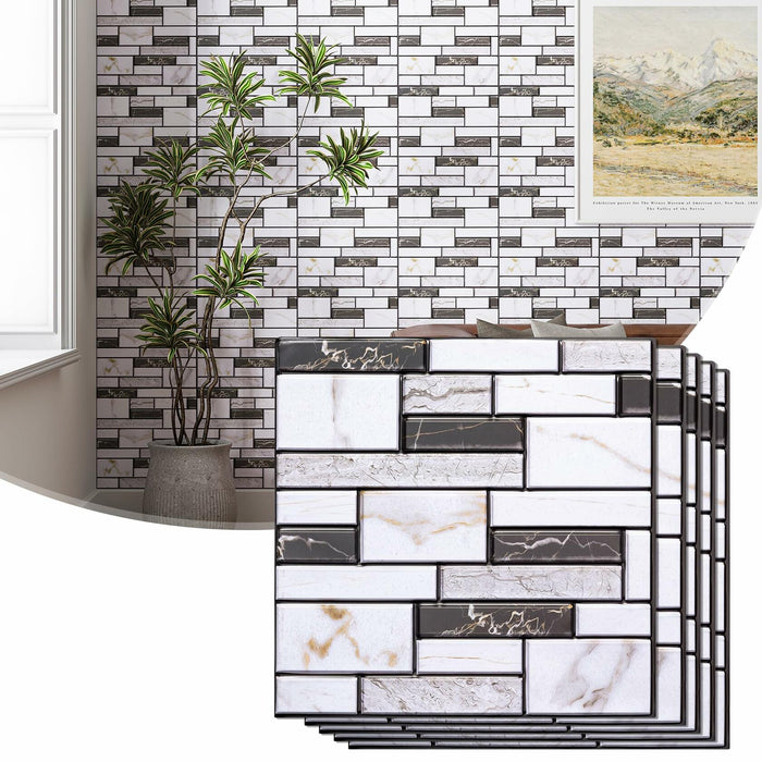VallisCo 3D Faux Brick Wall Panel 12x12 Black White Marble 20 Pcs PVC