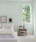 Fiula Peel and Stick Wallpaper Green White Leaf 17.3inx78.7in Removable Vinyl