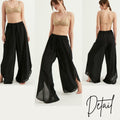 TUBANUR Women's Wide Leg Elastic Waist Slit Loose Pants Black Size XS