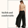TUBANUR Women's Wide Leg Elastic Waist Slit Loose Pants Black Size XS