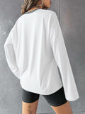 Hilinker Women's Oversized Graphic V Neck Long Sleeve Tee White Red Size L