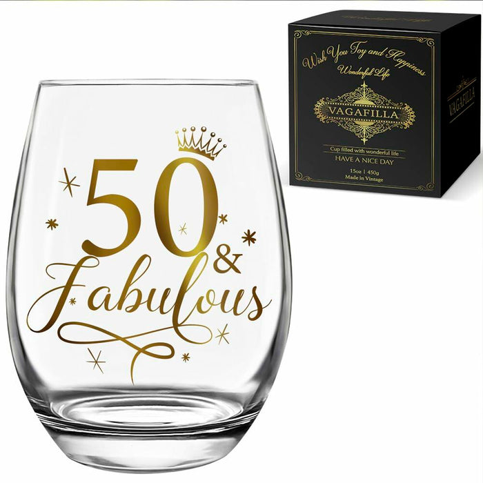 Vagafilla Stemless Wine Glass 15oz Glitter Gold Birthday Gift Transparent