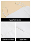 Wenrine Womens Mini Dress Spaghetti Strap Sleeveless Slim Fit White XL