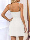 Wenrine Womens Mini Dress Spaghetti Strap Sleeveless Slim Fit White XL