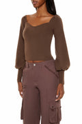 Forever 21 Gigot-Sleeve Sweater-Knit Crop Top Espresso Brown Size XS