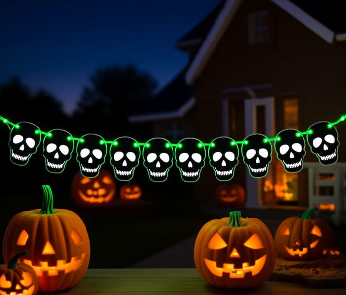 RadiantFlux Glowing Halloween Skull Flag 10Ft Green Felt Skull Banner