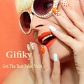 Gifiky Long Square Press-On Nails 24Pcs Gray Glitter Marble Fake Nails Women