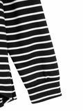 LilyCoco Women Long Sleeve Polo Striped Sweatshirt Black Size Small