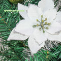 KEPATO Christmas Glitter Poinsettia Christmas Tree Ornaments Pack of 12 (White)