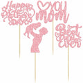 Gyufise 24-Pack Pink Mother’s Day Cupcake Toppers Love You Mom Cake Picks