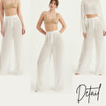 TUBANUR Women’s Chiffon Wide Leg Pants High Waist Palazzo Summer White XS