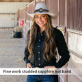 Whistlone Handmade Embroidery Hat Band Studded Sapphire Rivets Cowboy Fedora