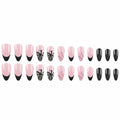 24PCS Halloween Short Almond Press-On Nails Pink & Black Pumpkin Spider Web