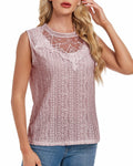 AGWISH Women’s Sleeveless Ruffle Lace Blouse Semi Sheer Floral Light Pink XL