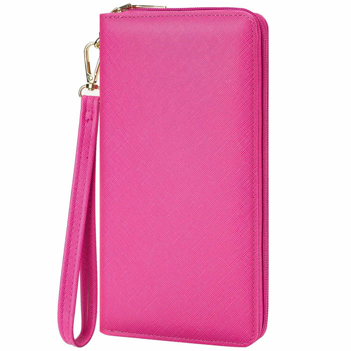 Chelmon Women's Vegan Leather Clutch Wallet with Zip, Hand Strap, Large Capacity