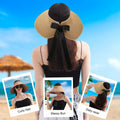Wide Brim Straw Sun Hat Women Summer Beach Vacation Foldable Coffee Ribbon