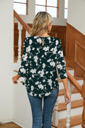 TASAMO Floral Chiffon Blouse Ladies Work Top Dark Green Size XL