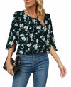 TASAMO Floral Chiffon Blouse Ladies Work Top Dark Green Size XL