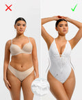 FeelinGirl Shapewear Tummy Control Lace Bodysuit V Neck Low Back White Size S