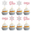 Gyufise 24Pcs Double Layer Pink Glitter Snowflake Cupcake Toppers Paper