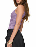SAUNGKUAI Women's Sexy V Neck Sleeveless Lace Floral Top PinkPurple Size XL