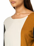 Three Quarters Sleeves Jewel Neck Color Block Sweater Top Multicolor Size L