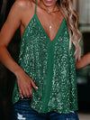Miduo Womens Plus Size Sequin Tank Top V Neck Halter Green Size XXL